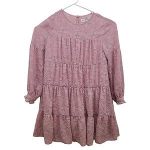 ZARA Girl's Pink Lace Tiered Prairie Style Long Sleeve Midi Dress Sz 8 Pale Pink